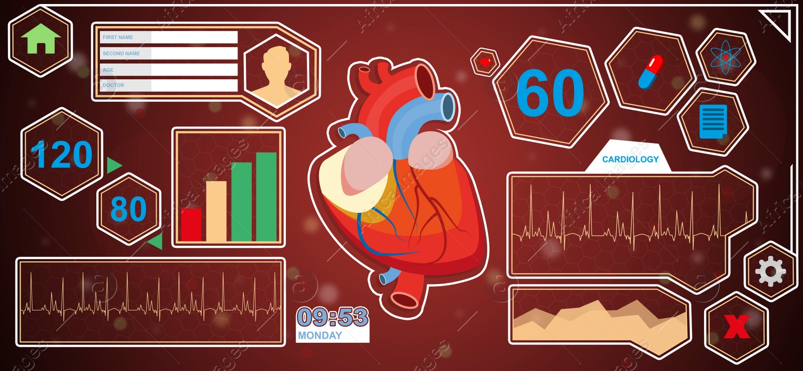 Illustration of Interface of medical application cardiological diagnostic, illustration