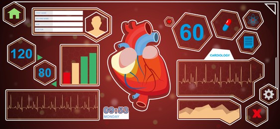 Interface of medical application cardiological diagnostic, illustration