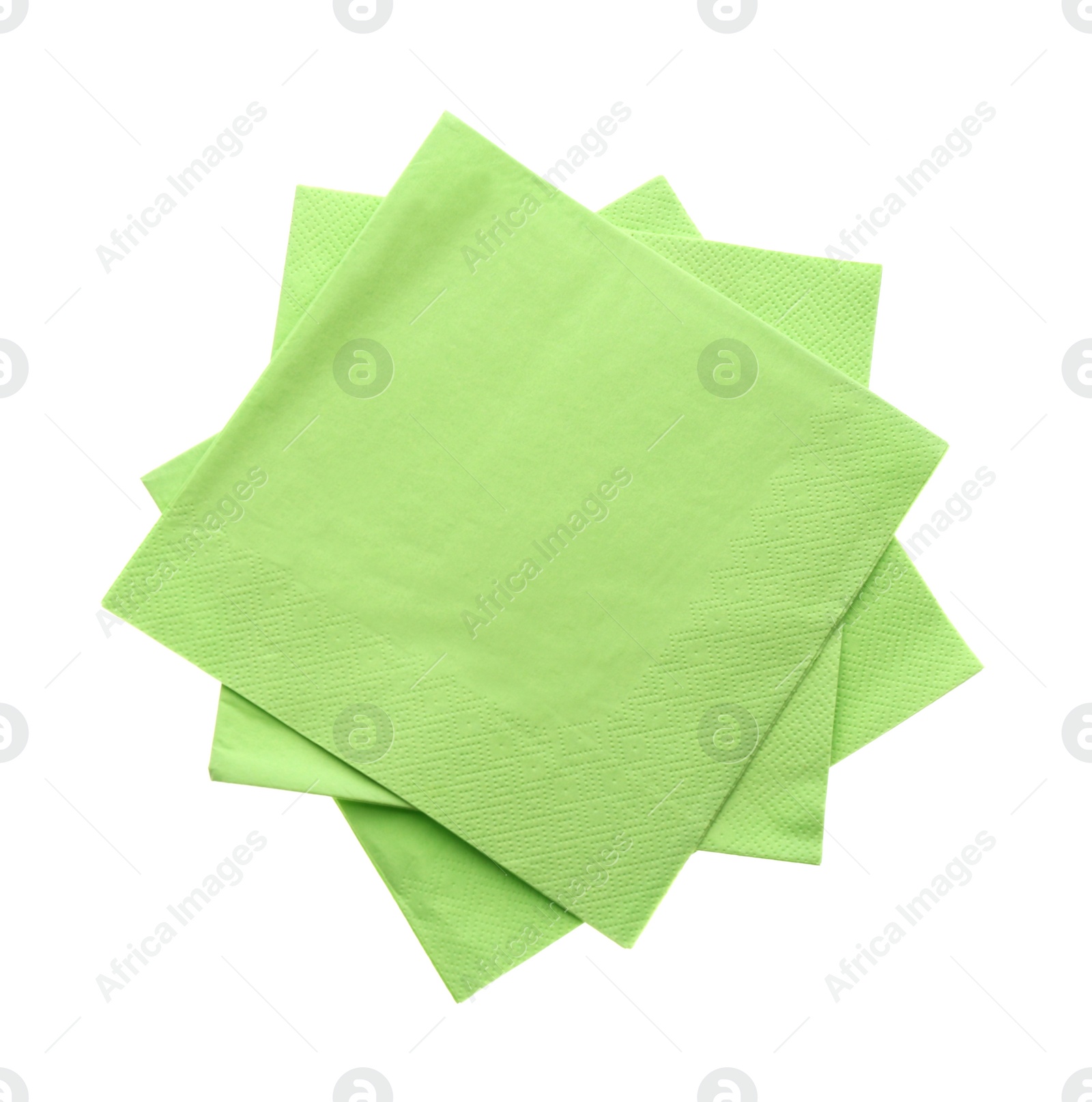 Photo of Green clean paper tissues on white background, top view