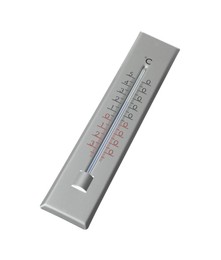Photo of Modern grey weather thermometer on white background