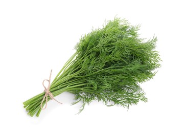 Bunch of fresh green dill isolated on white, top view