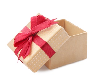 Photo of Beautiful gift box with bow on white background