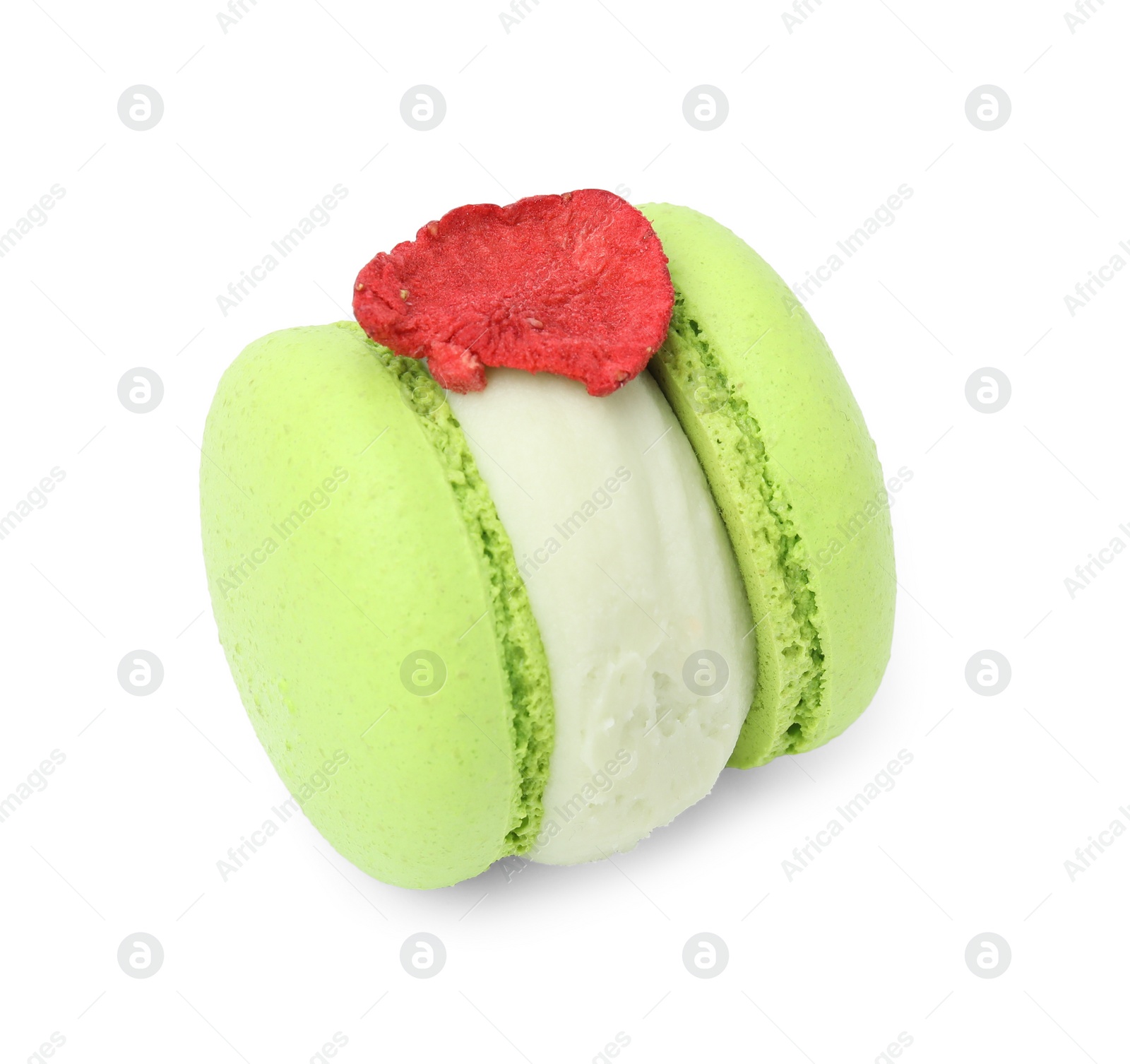 Photo of One delicious sweet macaron isolated on white