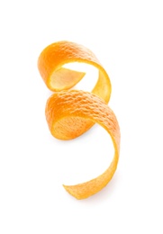 Photo of Fresh orange peel on white background. Healthy fruit