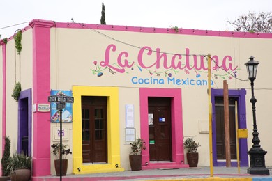 San Pedro Garza Garcia, Mexico – February 8, 2023: Entrance of La Chalupa cafe outdoors