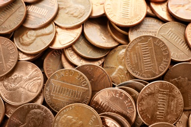 Photo of Pile of US coins as background, closeup