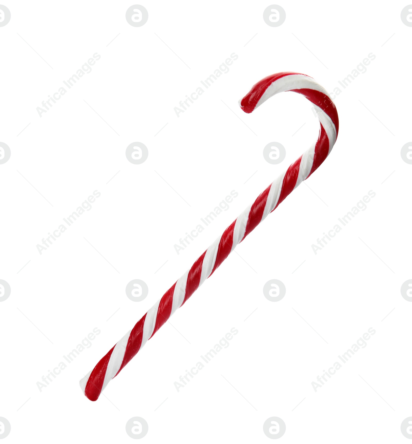 Photo of Tasty candy cane on white background. Festive treat