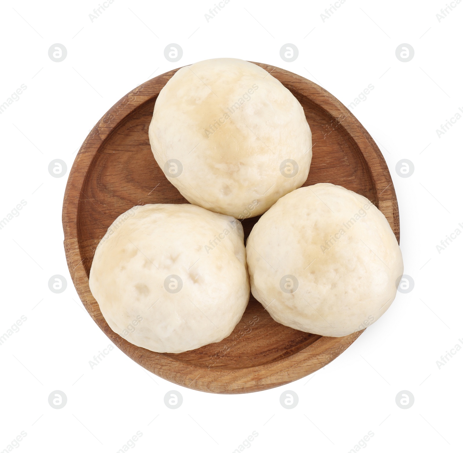 Photo of Delicious chinese steamed buns isolated on white, top view