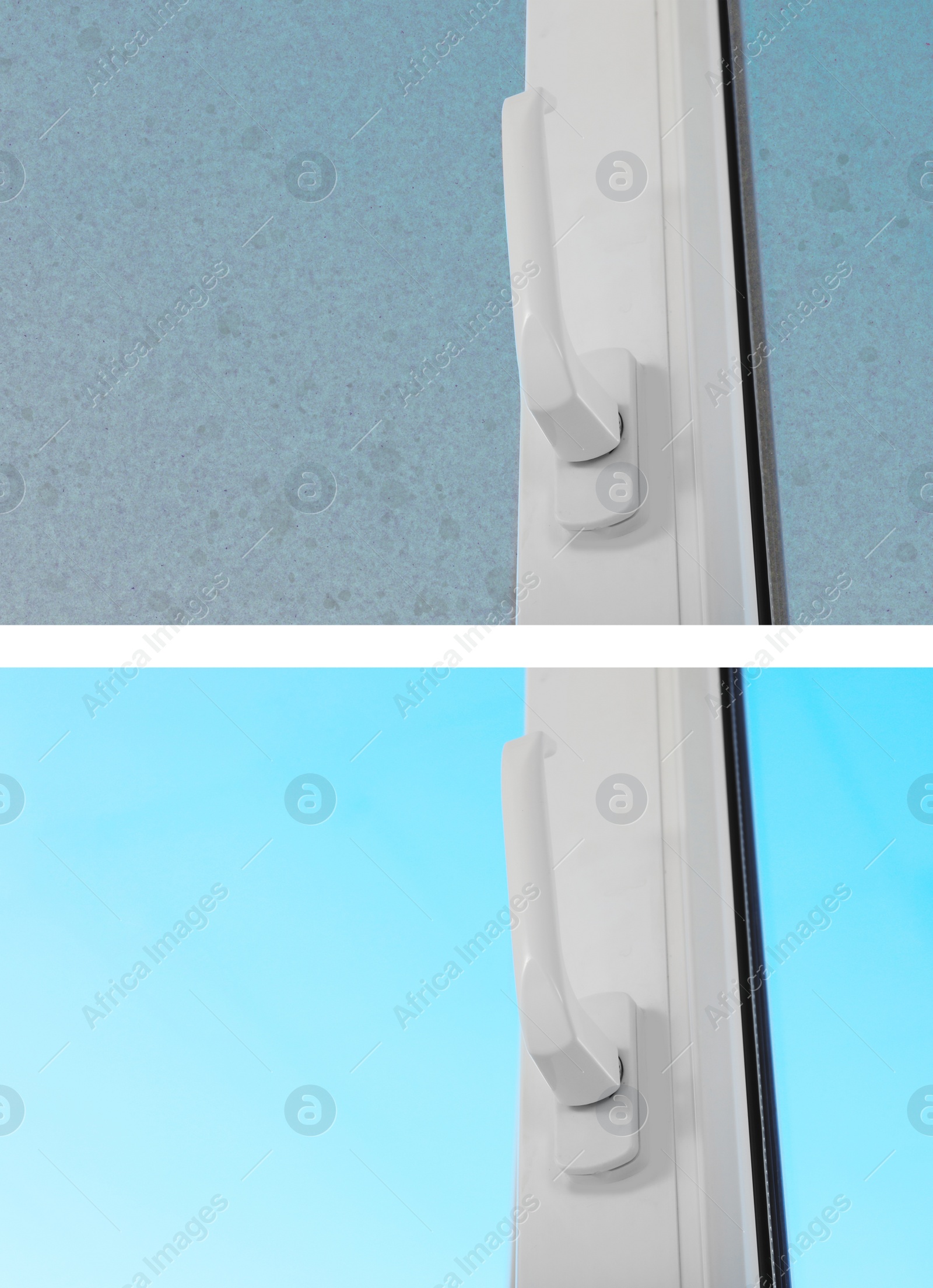 Image of Collage with photos of window before and after cleaning indoors