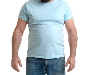 Overweight man on white background