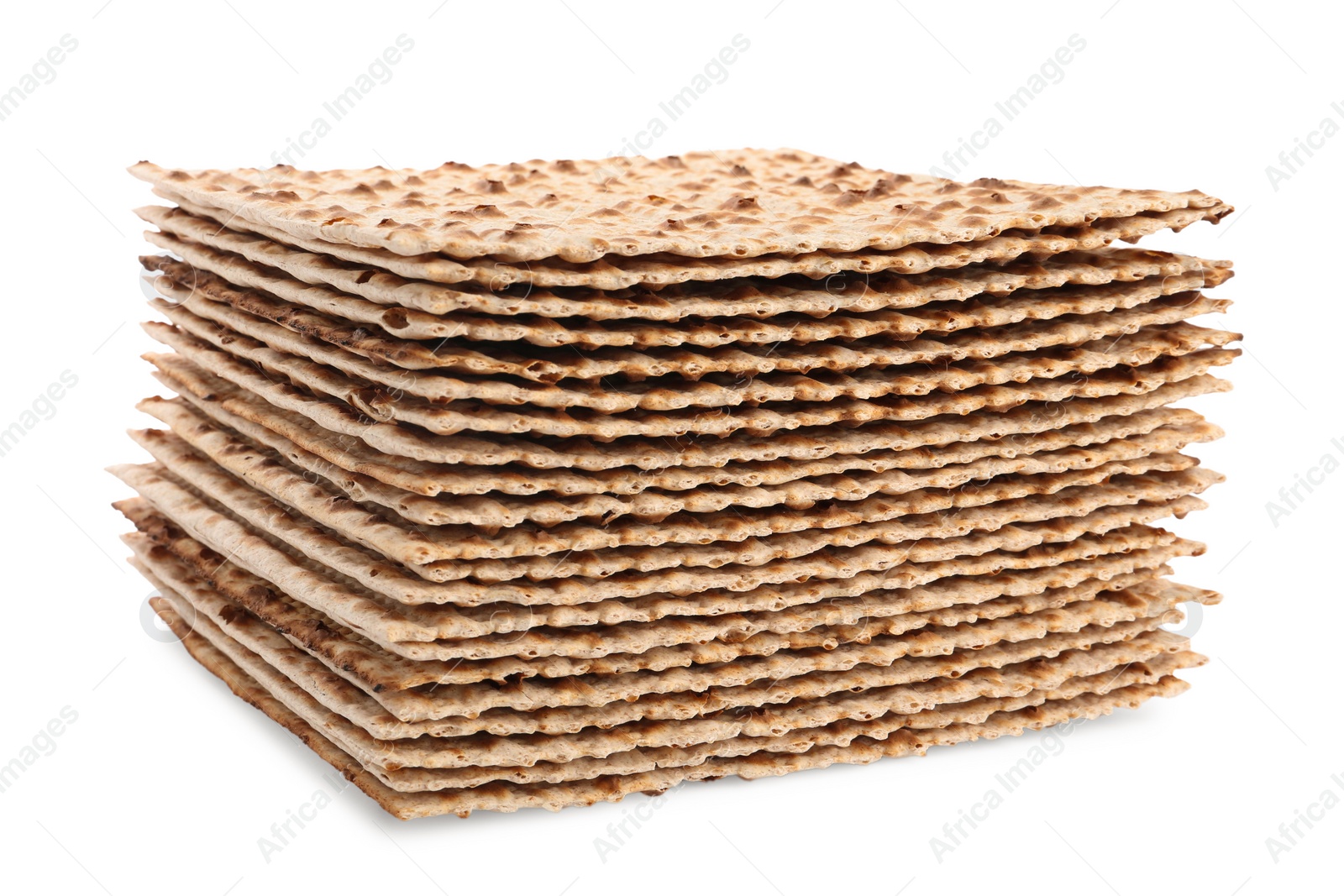 Photo of Passover matzos isolated on white. Pesach celebration