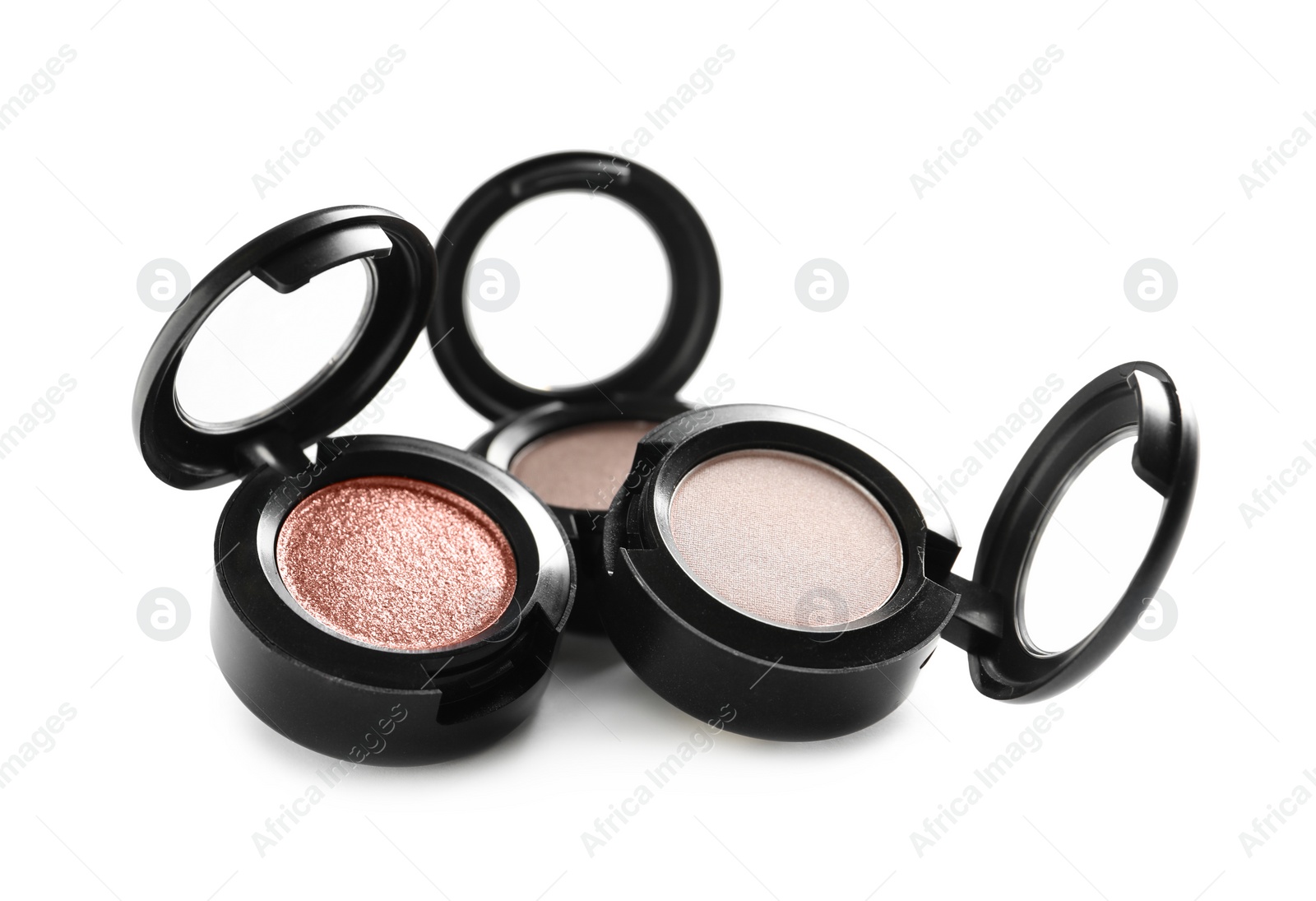 Photo of Different eye shadows on white background. Decorative cosmetics