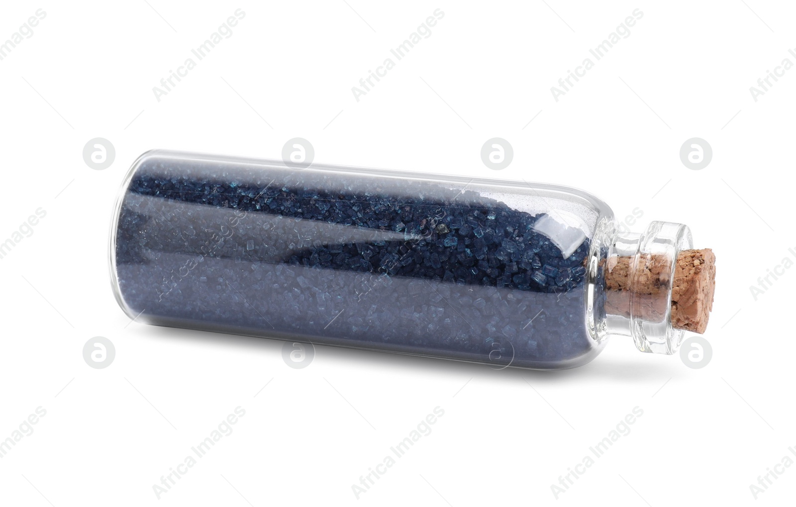 Photo of Glass bottle of blue food coloring isolated on white