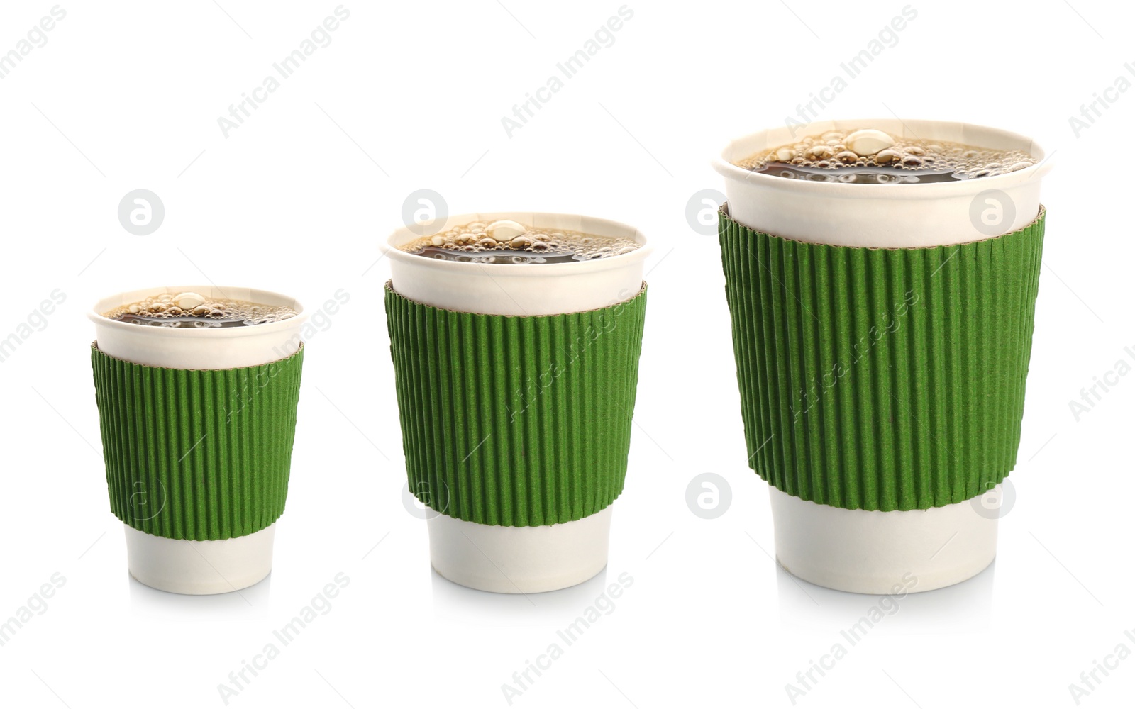 Image of Set with different takeaway coffee cups on white background