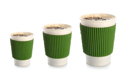 Image of Set with different takeaway coffee cups on white background