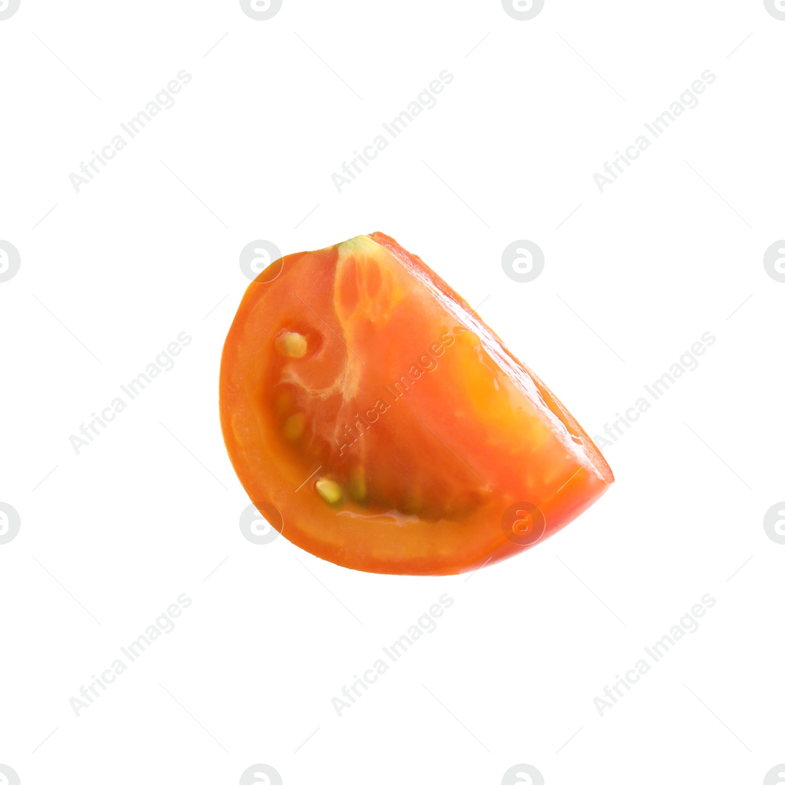 Photo of Piece of fresh ripe yellow tomato on white background