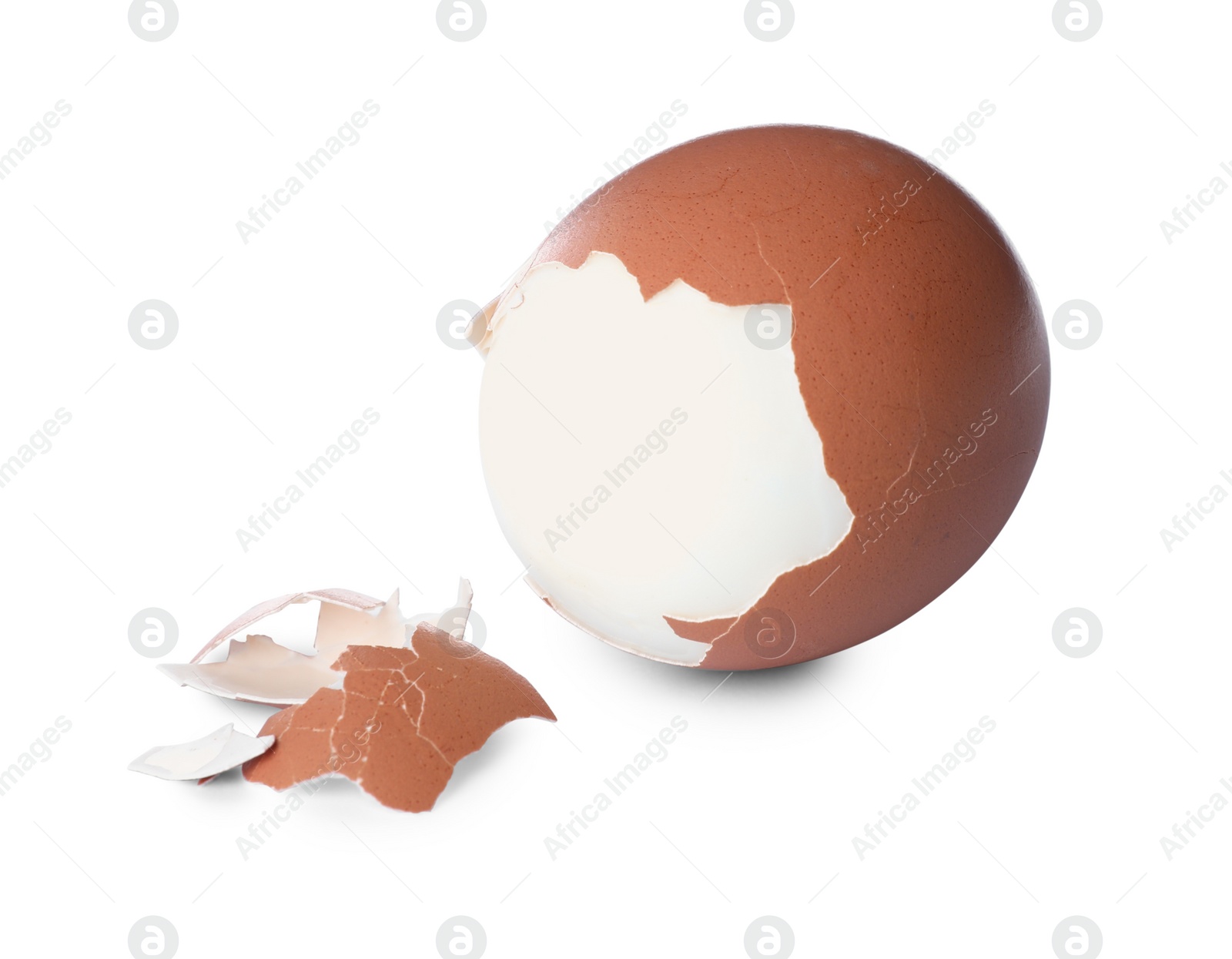 Photo of Fresh boiled egg and shell on white background