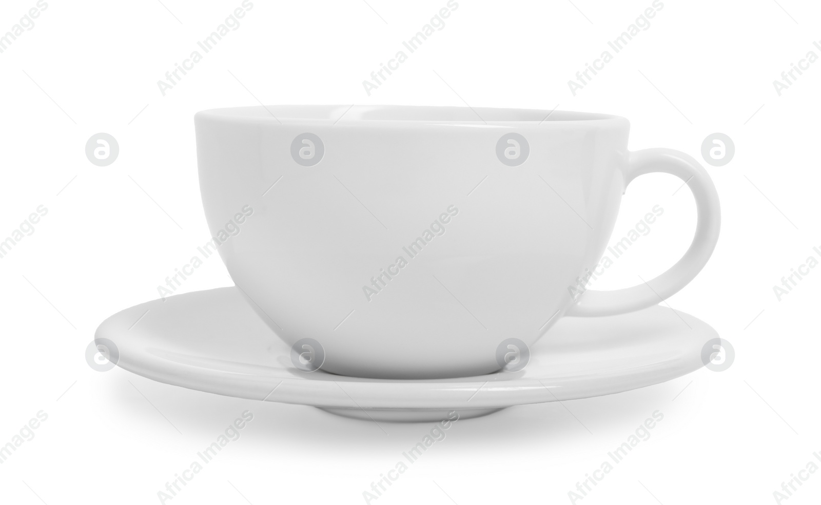 Photo of Ceramic cup with saucer isolated on white