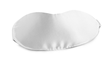 Photo of Silk sleeping eye mask isolated on white. Bedtime