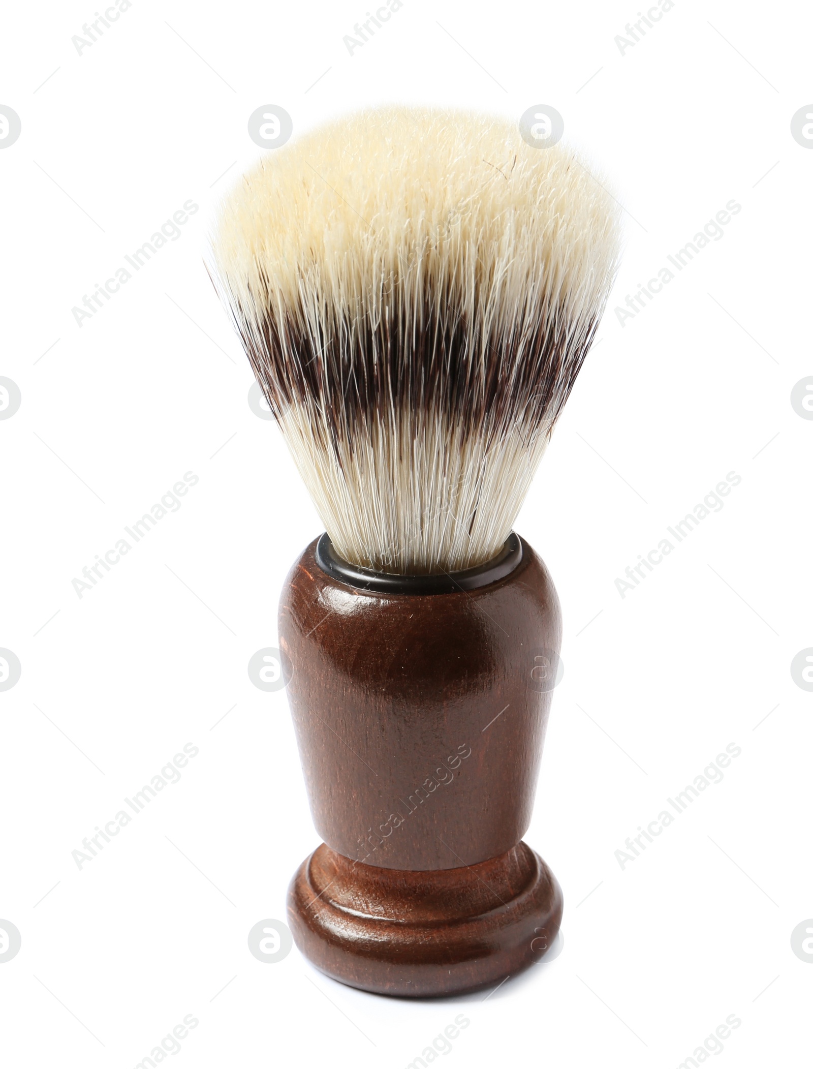 Photo of Shaving brush with wooden handle isolated on white