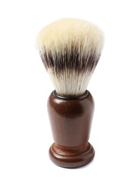 Shaving brush with wooden handle isolated on white