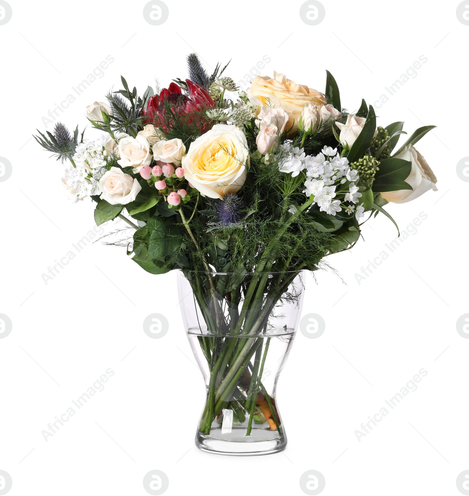 Photo of Beautiful bouquet with roses isolated on white