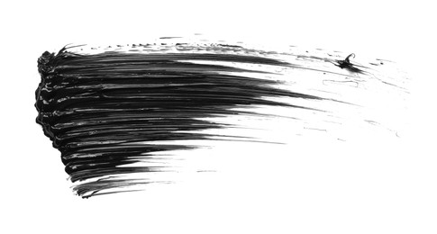 Photo of Smear of black mascara isolated on white, top view