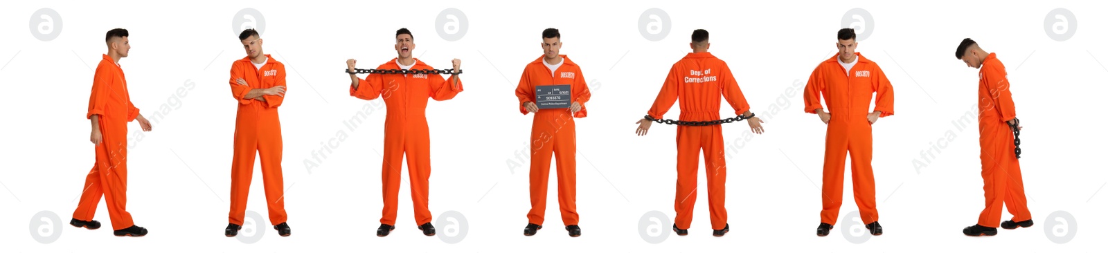 Image of Collage with photos of prisoner on white background. Banner design