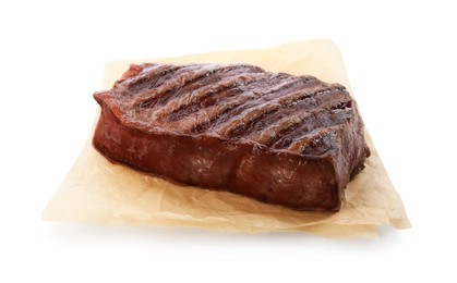 Photo of Delicious grilled beef steak isolated on white