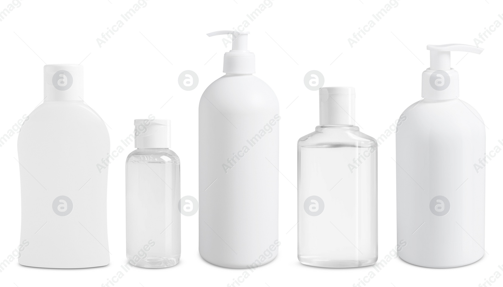 Image of Set of cosmetic bottles with skin care products isolated on white