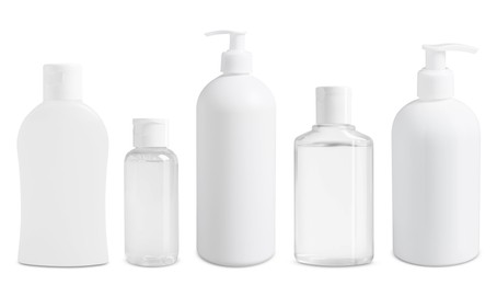 Image of Set of cosmetic bottles with skin care products isolated on white