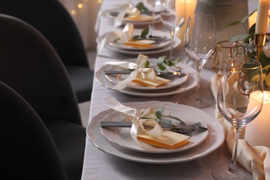 Festive table setting with beautiful decor indoors