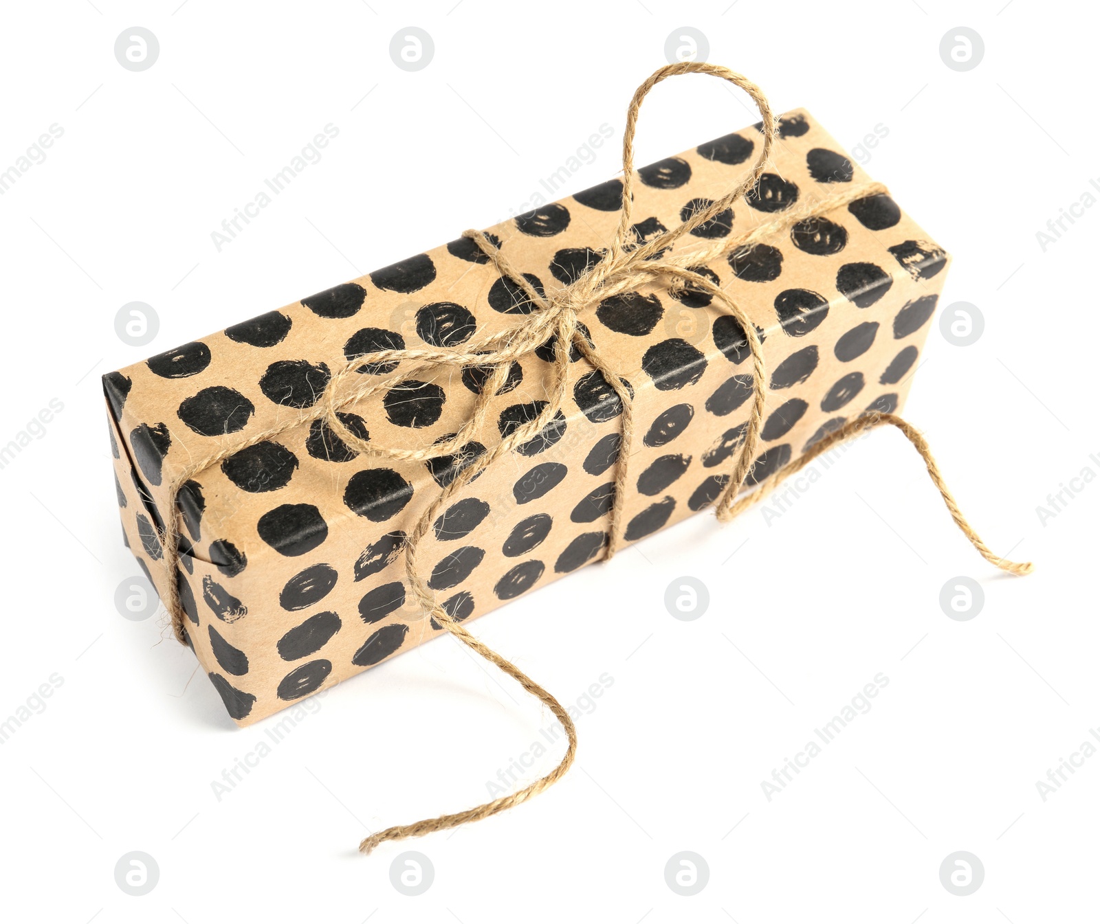 Photo of Beautiful gift box with twine on white background