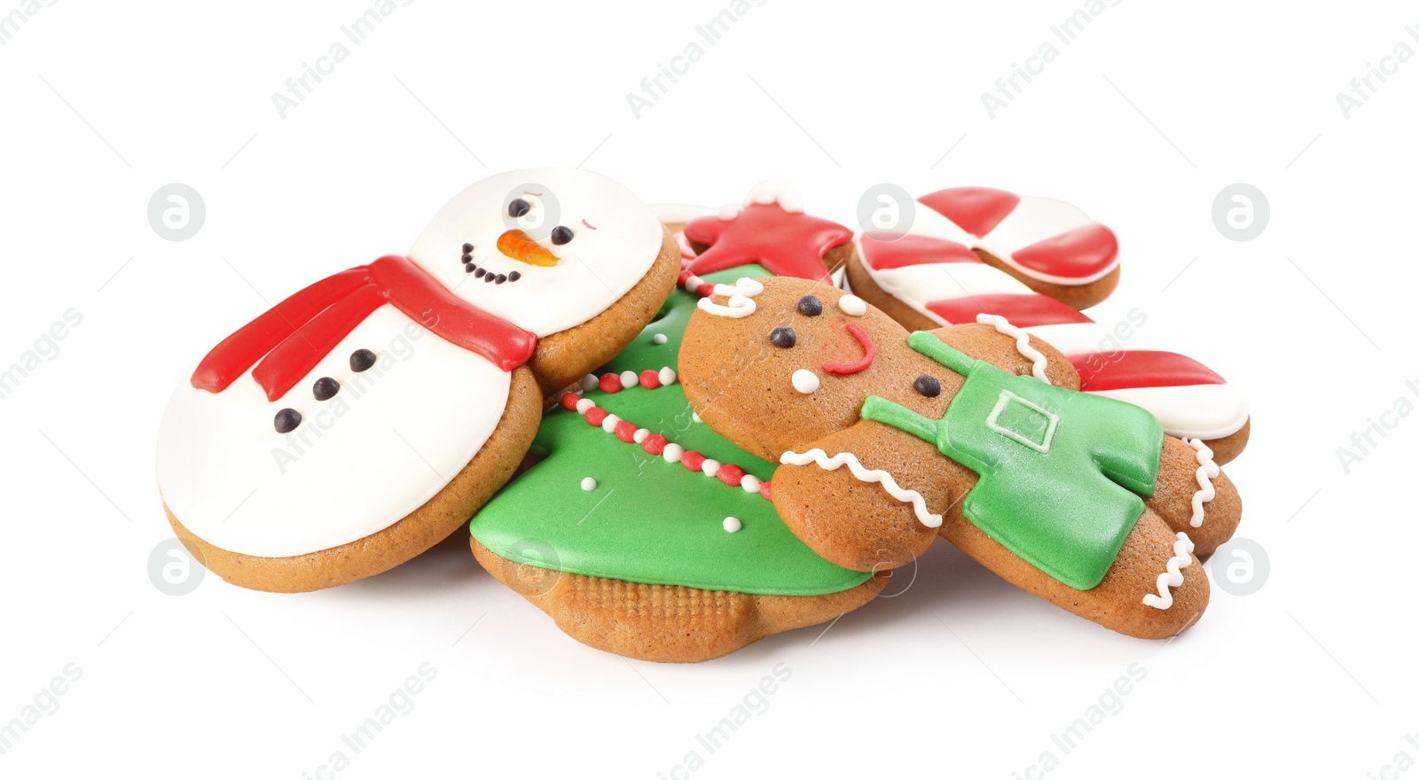 Photo of Pile of Christmas cookies on white background