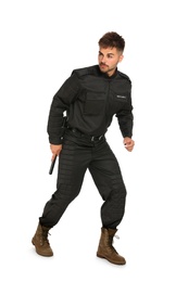 Photo of Male security guard in uniform on white background