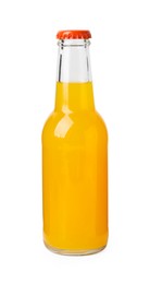Photo of Delicious kombucha in glass bottle isolated on white