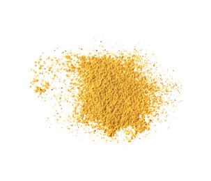 Dry curry powder isolated on white, top view