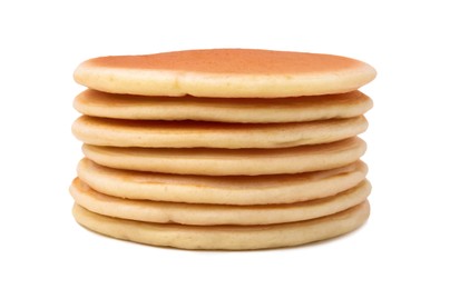 Stack of delicious pancakes isolated on white