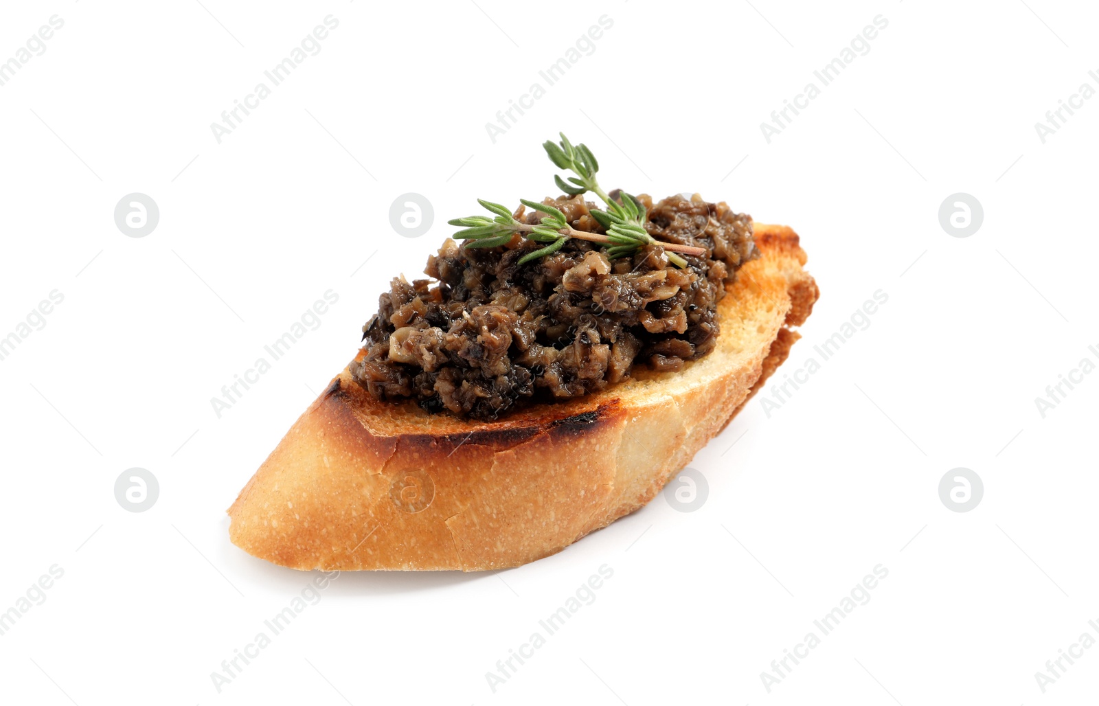 Photo of Tasty bruschetta with truffle paste isolated on white