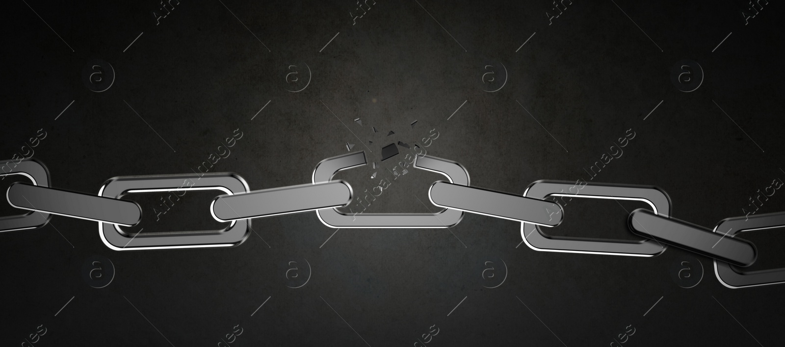 Image of Broken metal chain on black background. Freedom concept 