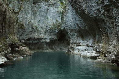 Picturesque view of clean river between cliffs outdoors