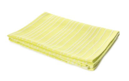 Photo of Yellow striped kitchen towel isolated on white