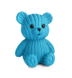 Adorable blue toy bear isolated on white