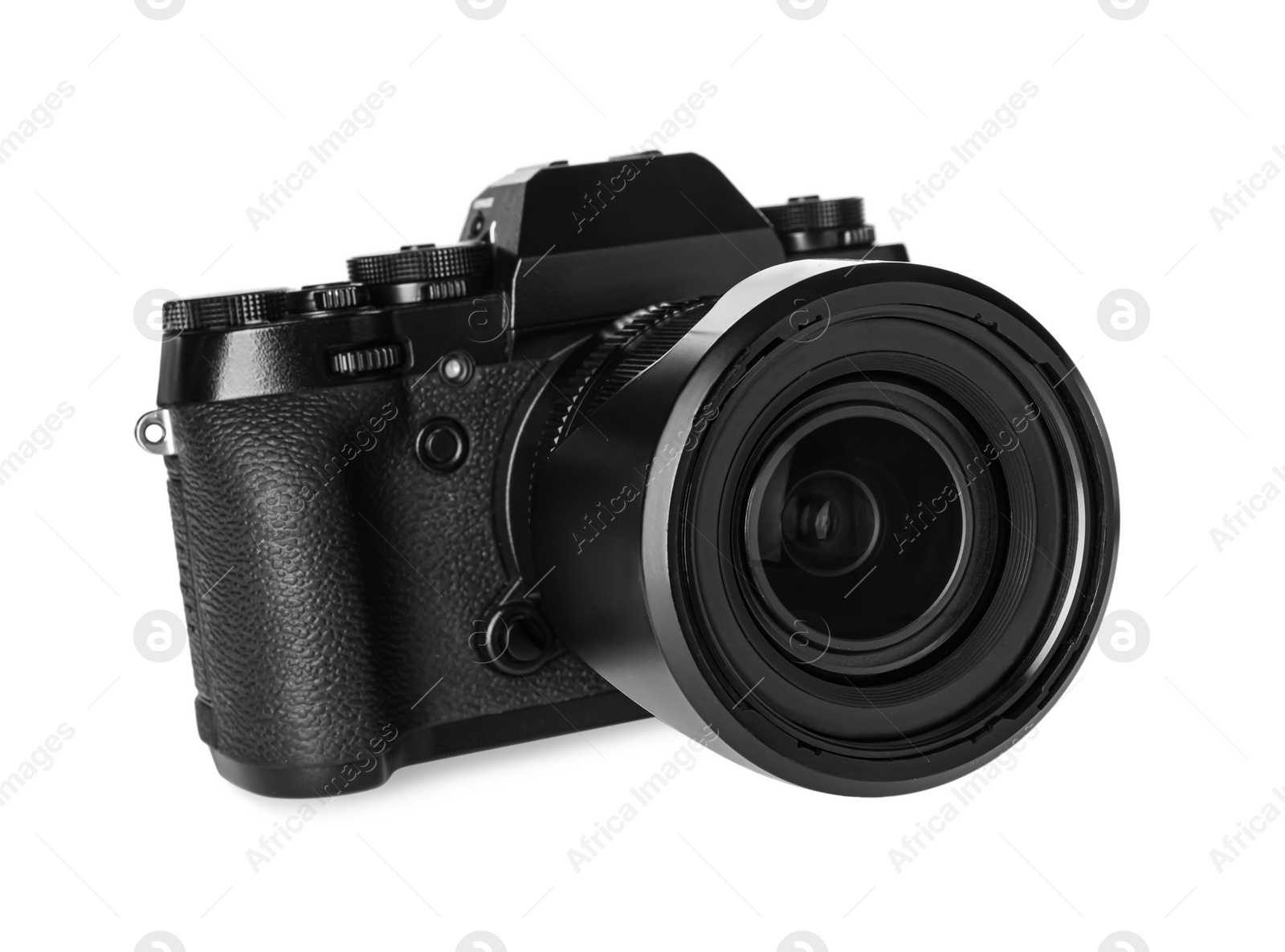 Photo of Modern digital camera isolated on white. Photography equipment