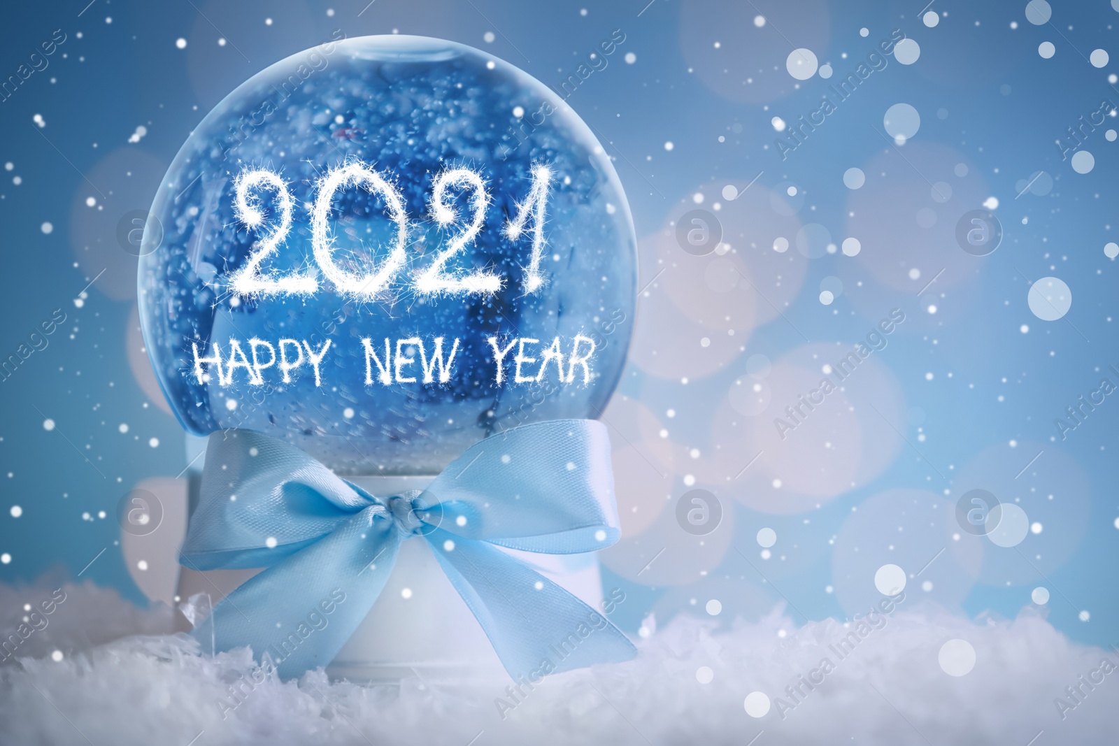 Image of Snow globe with numbers, space for text. 2021 New Year greeting card design.