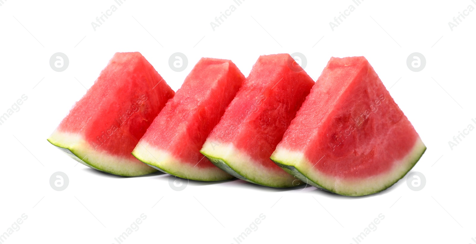 Photo of Pieces of juicy ripe watermelon on white background