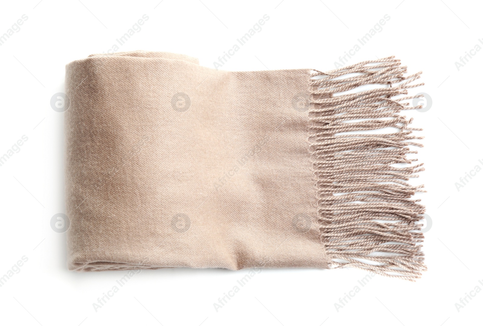 Image of Stylish scarf on white background, top view