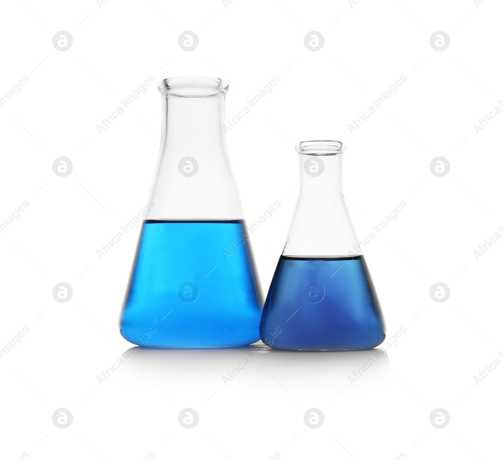 Photo of Chemistry glassware with color samples isolated on white