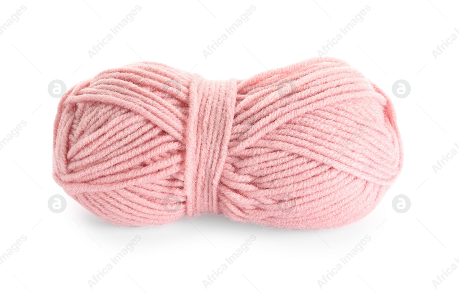 Photo of Soft pink woolen yarn isolated on white