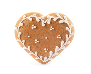 Photo of Heart shaped Christmas cookie isolated on white